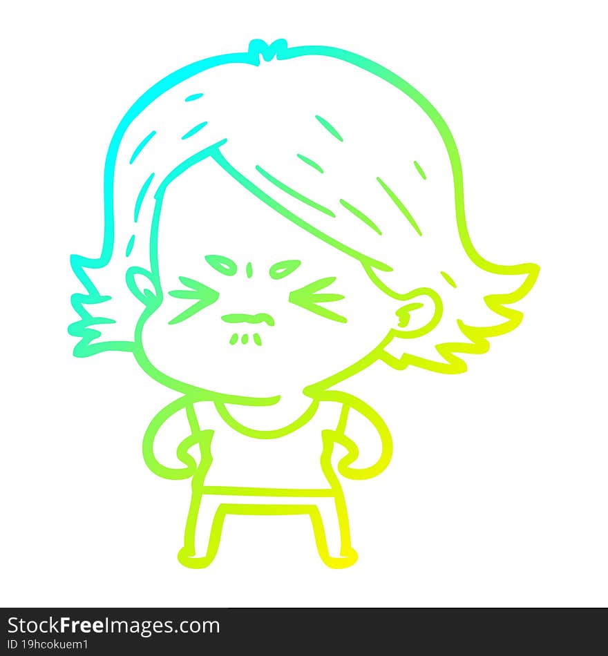 cold gradient line drawing of a cartoon angry girl