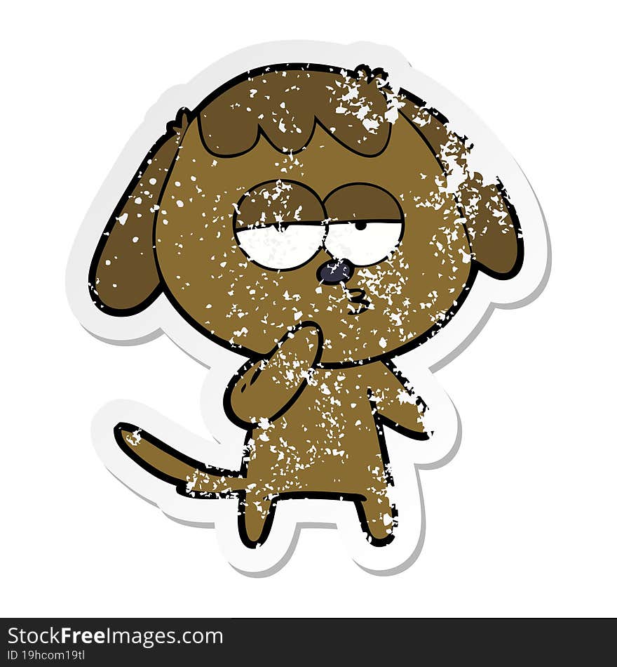 distressed sticker of a cartoon tired dog