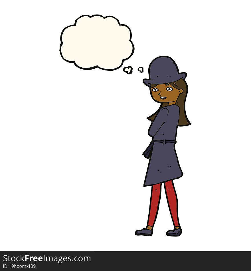 Cartoon Female Spy With Thought Bubble