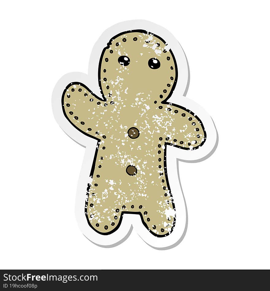 Distressed Sticker Of A Cartoon Gingerbread Man