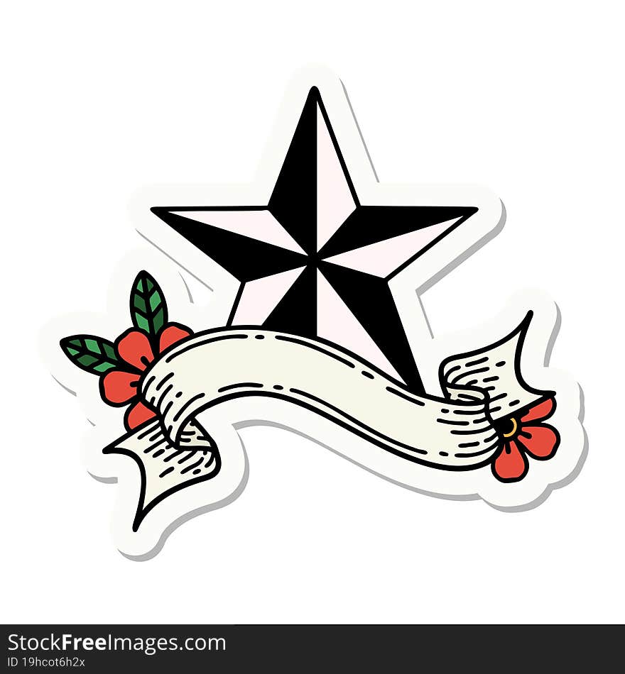 tattoo sticker with banner of a star