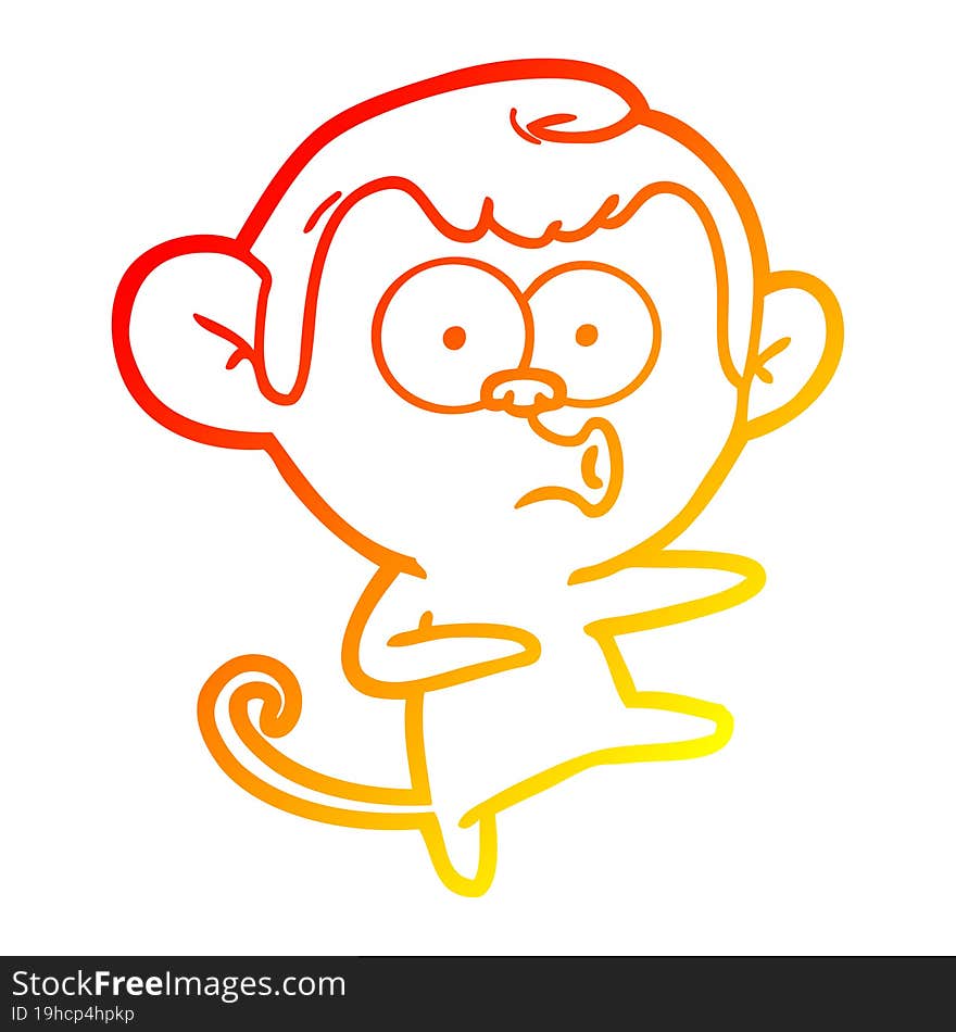 Warm Gradient Line Drawing Cartoon Dancing Monkey