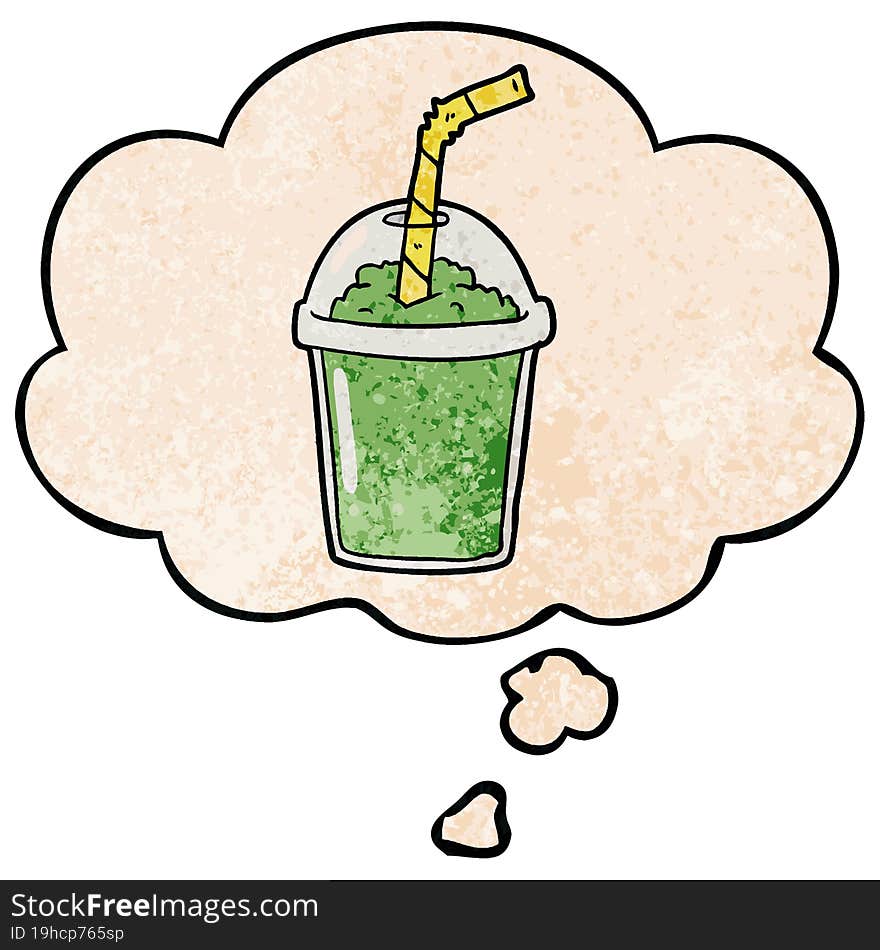 Cartoon Iced Smoothie And Thought Bubble In Grunge Texture Pattern Style