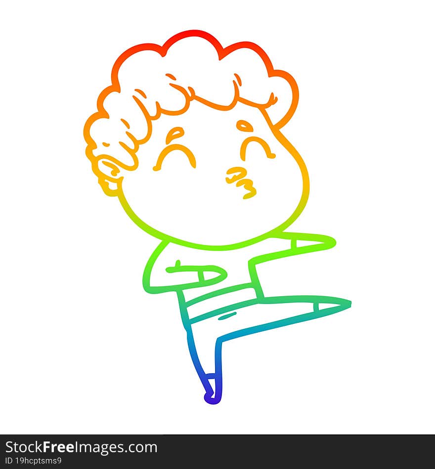 Rainbow Gradient Line Drawing Cartoon Man Pouting