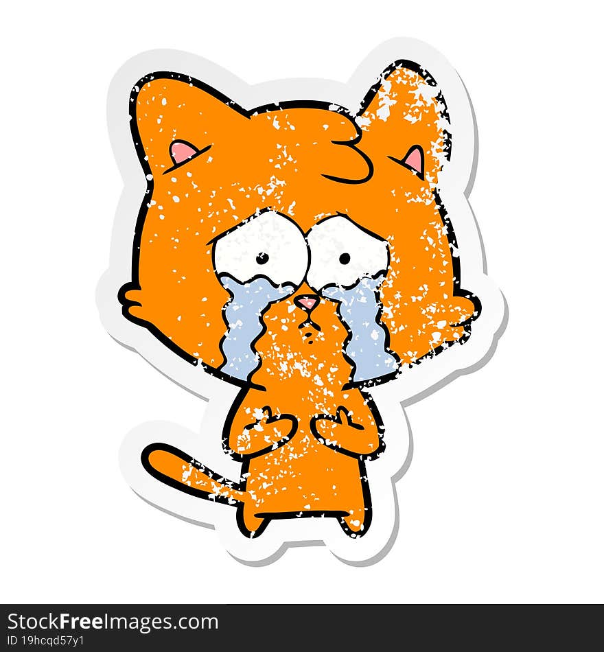 distressed sticker of a cat crying cartoon