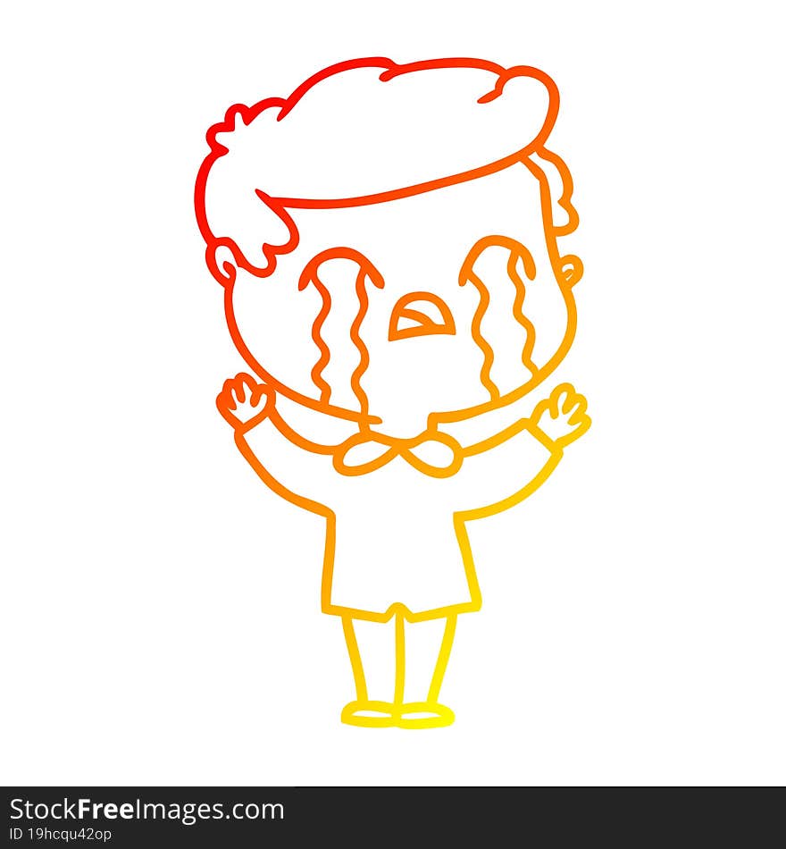 warm gradient line drawing of a cartoon man crying