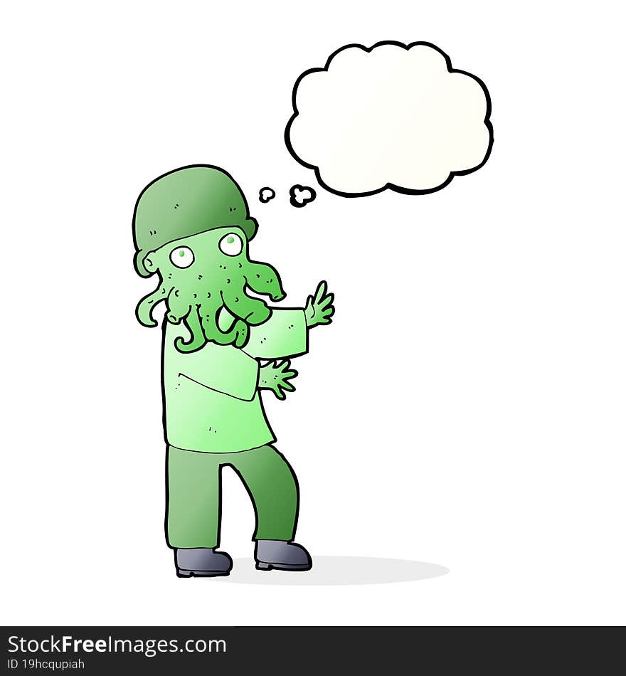 cartoon monster man with thought bubble