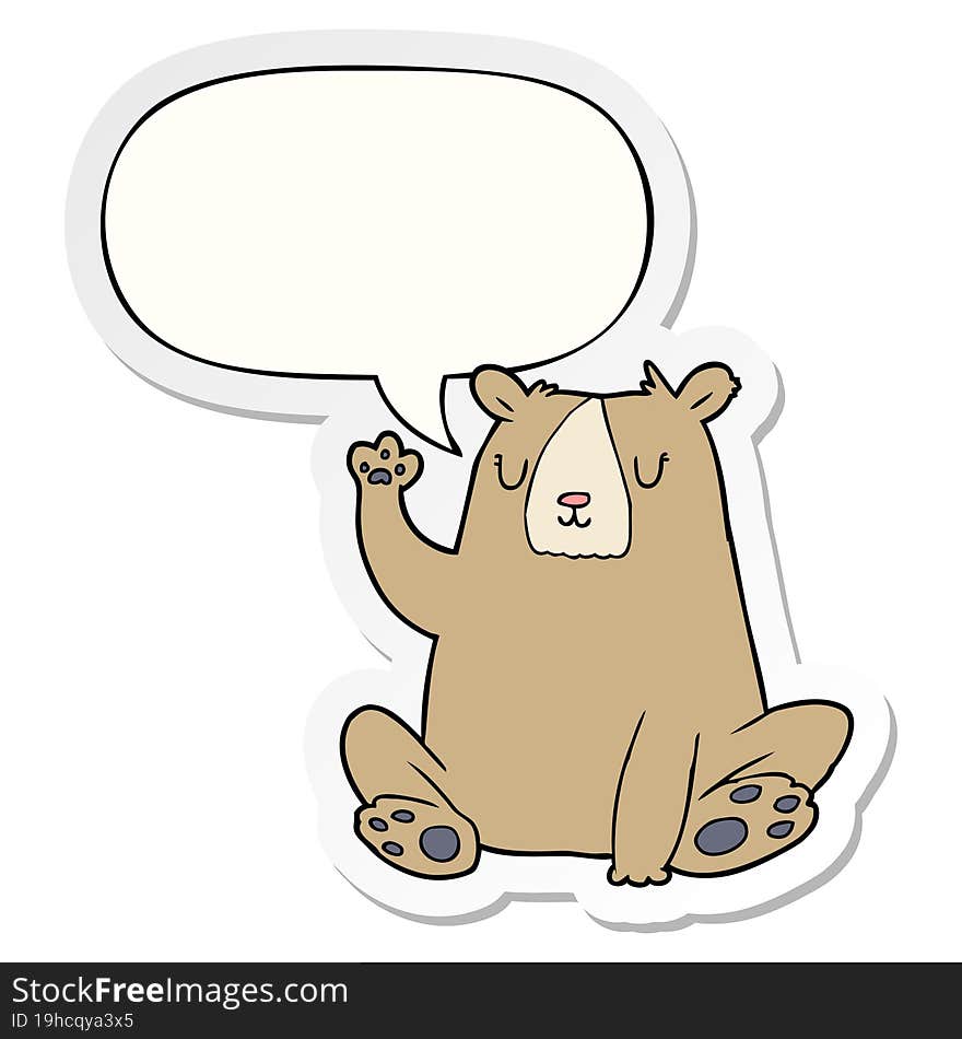 cartoon bear;waving and speech bubble sticker