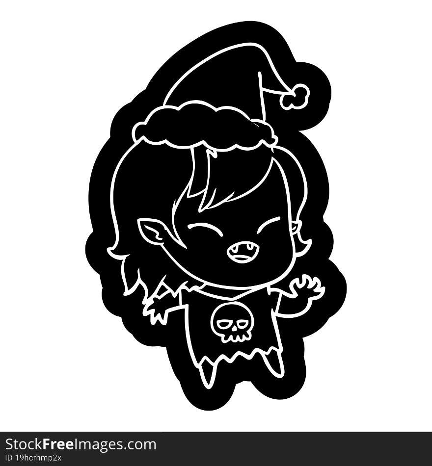 cartoon icon of a laughing vampire girl wearing santa hat