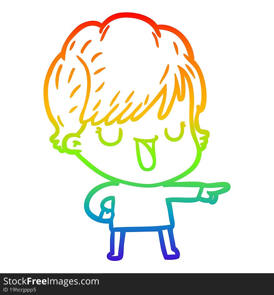 rainbow gradient line drawing of a cartoon woman talking