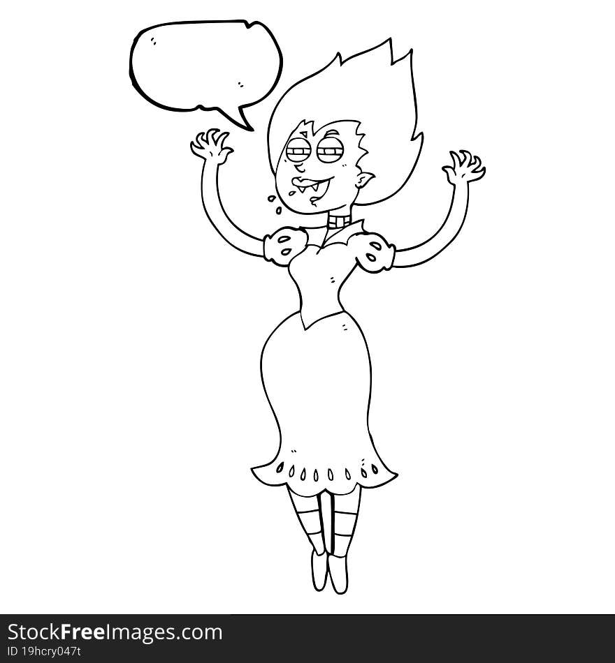 Speech Bubble Cartoon Vampire Girl With Bloody Mouth