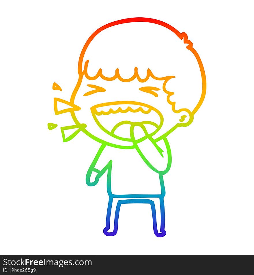 rainbow gradient line drawing of a cartoon laughing man