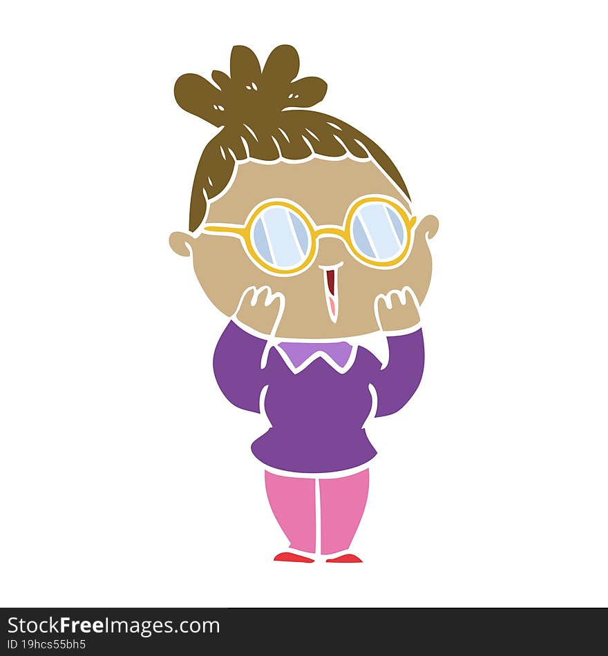 flat color style cartoon woman wearing spectacles