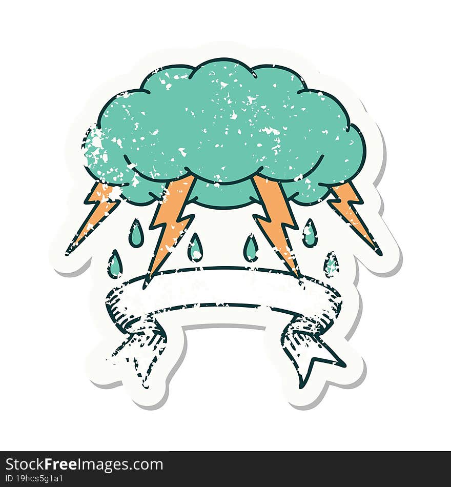 grunge sticker with banner of a storm cloud