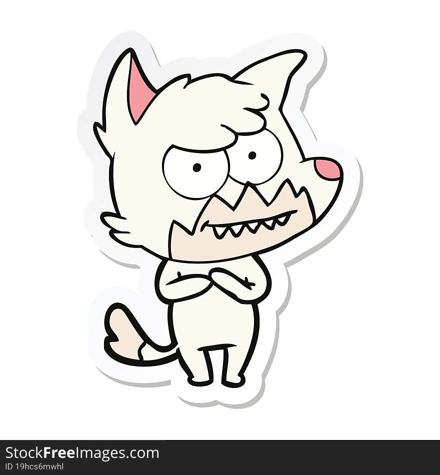 sticker of a cartoon grinning fox