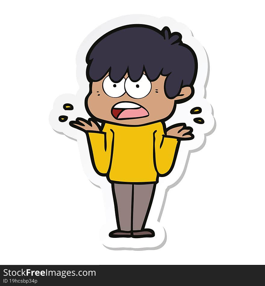 sticker of a worried cartoon boy