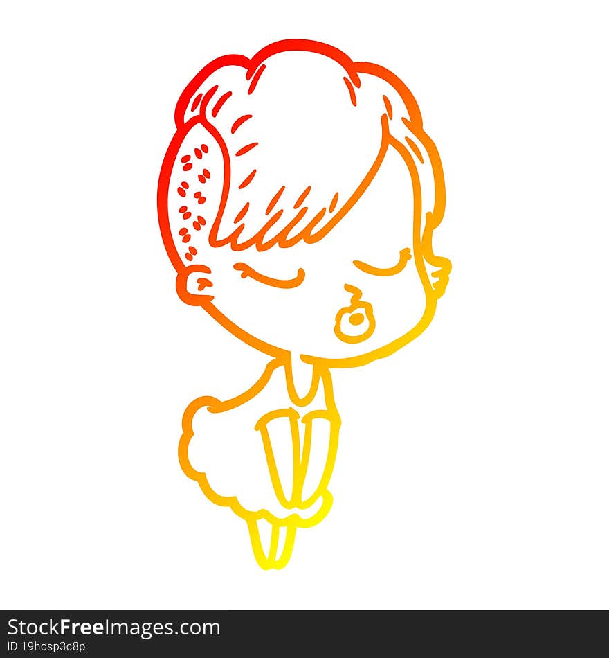 warm gradient line drawing cartoon pretty hipster girl