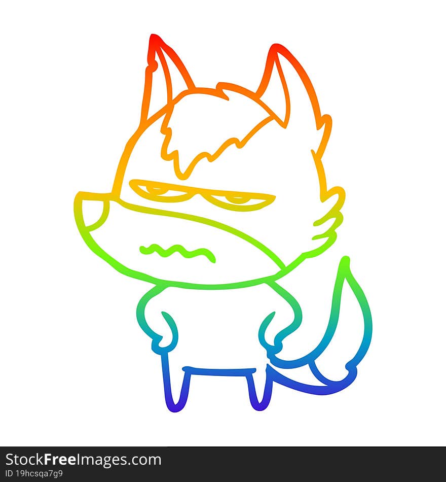 rainbow gradient line drawing cartoon annoyed wolf