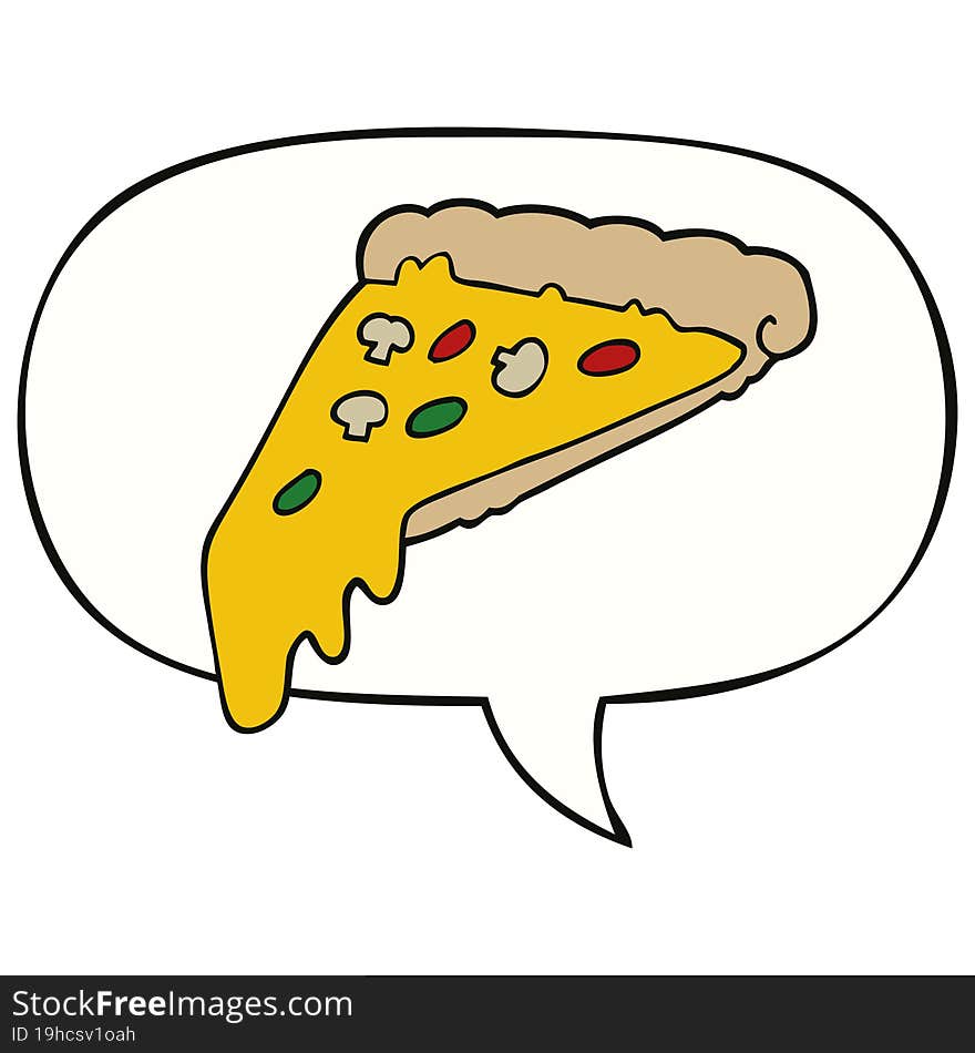 Cartoon Pizza Slice And Speech Bubble