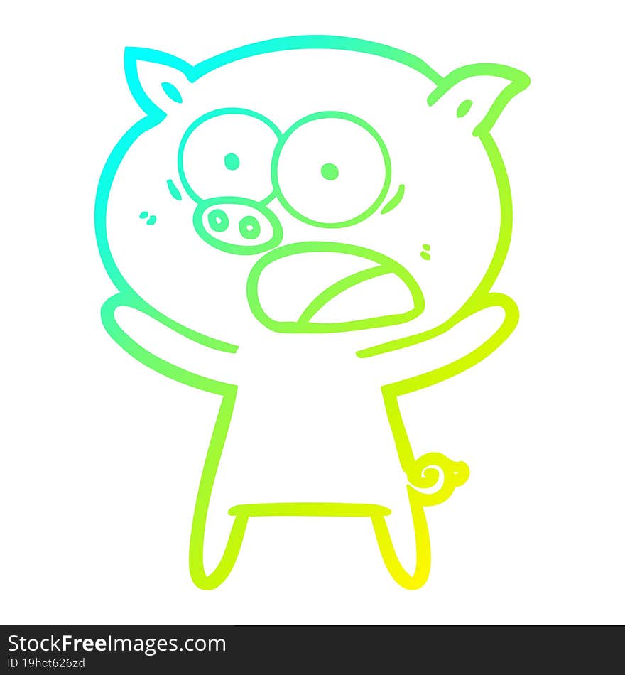 cold gradient line drawing of a cartoon pig shouting