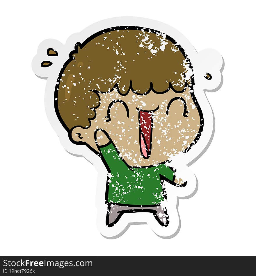 distressed sticker of a laughing cartoon man