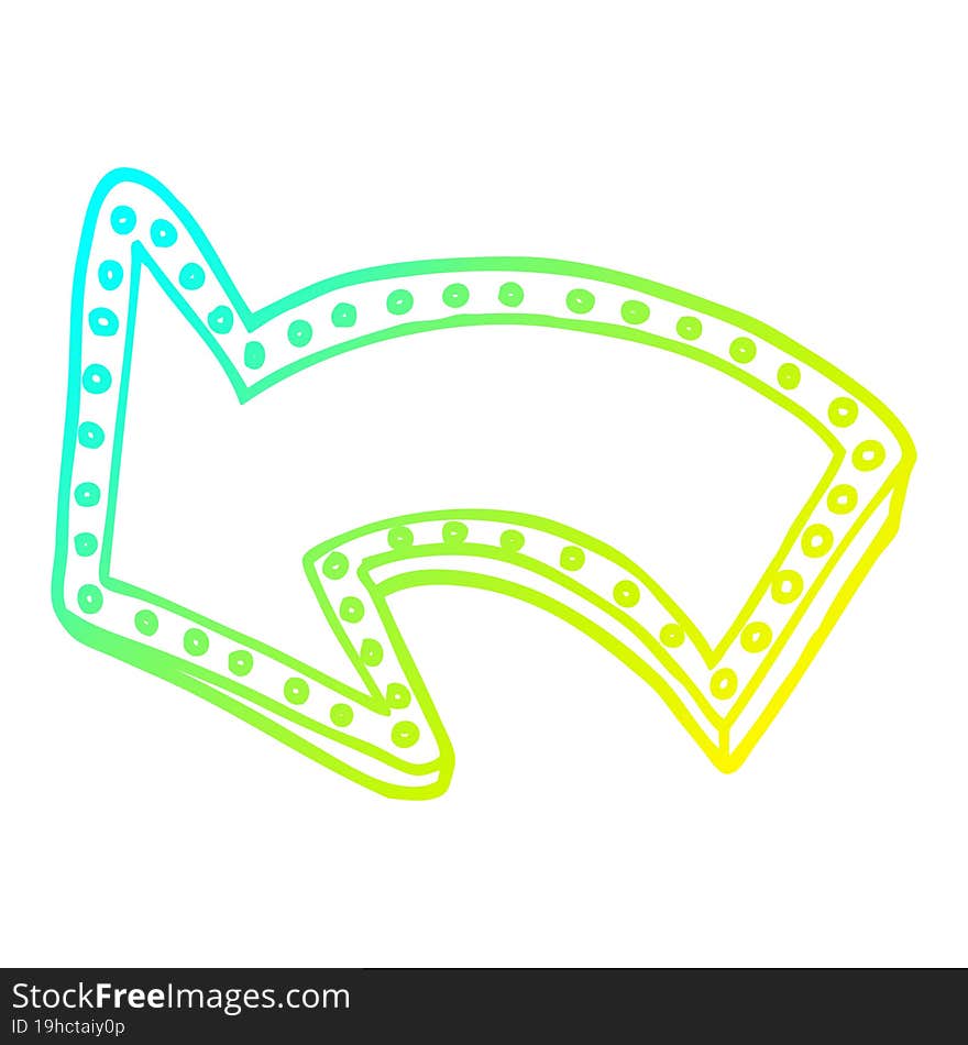 cold gradient line drawing of a cartoon light up arrow