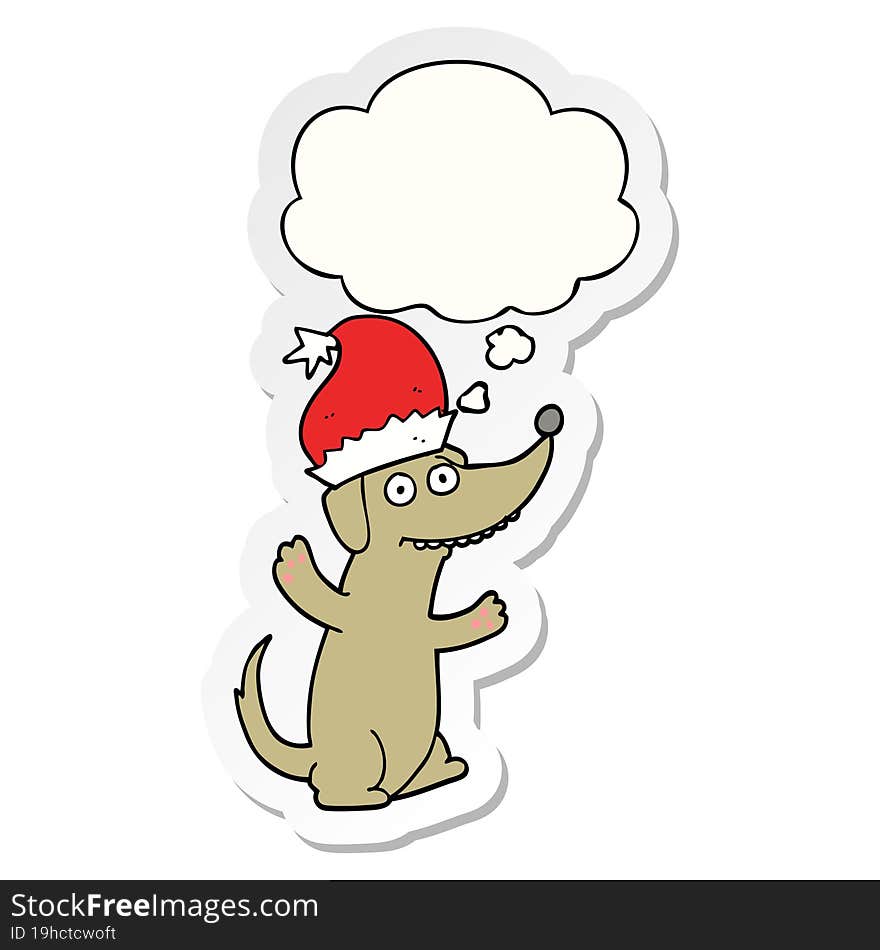 cute christmas cartoon dog and thought bubble as a printed sticker