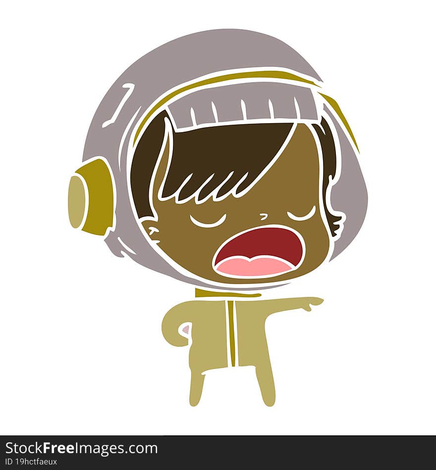 flat color style cartoon astronaut woman explaining