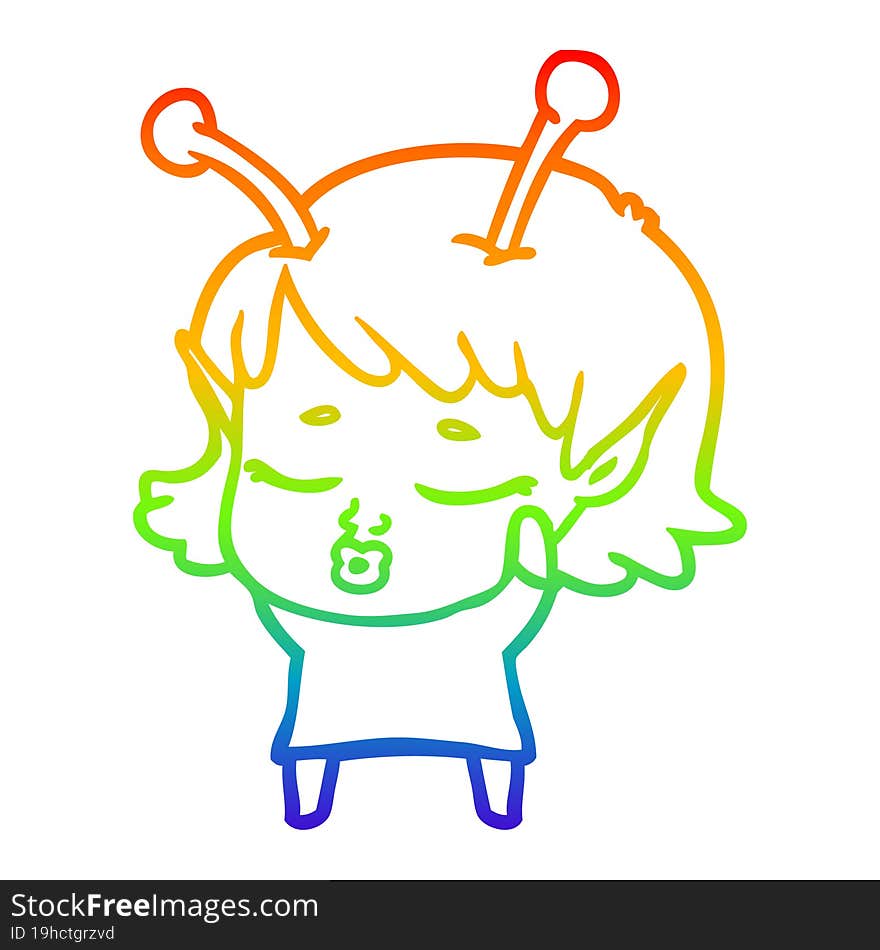 rainbow gradient line drawing cute alien girl cartoon