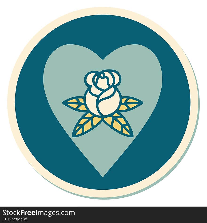 sticker of tattoo in traditional style of a heart and flowers. sticker of tattoo in traditional style of a heart and flowers