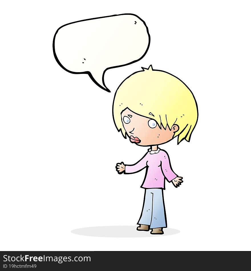 Cartoon Confused Woman With Speech Bubble