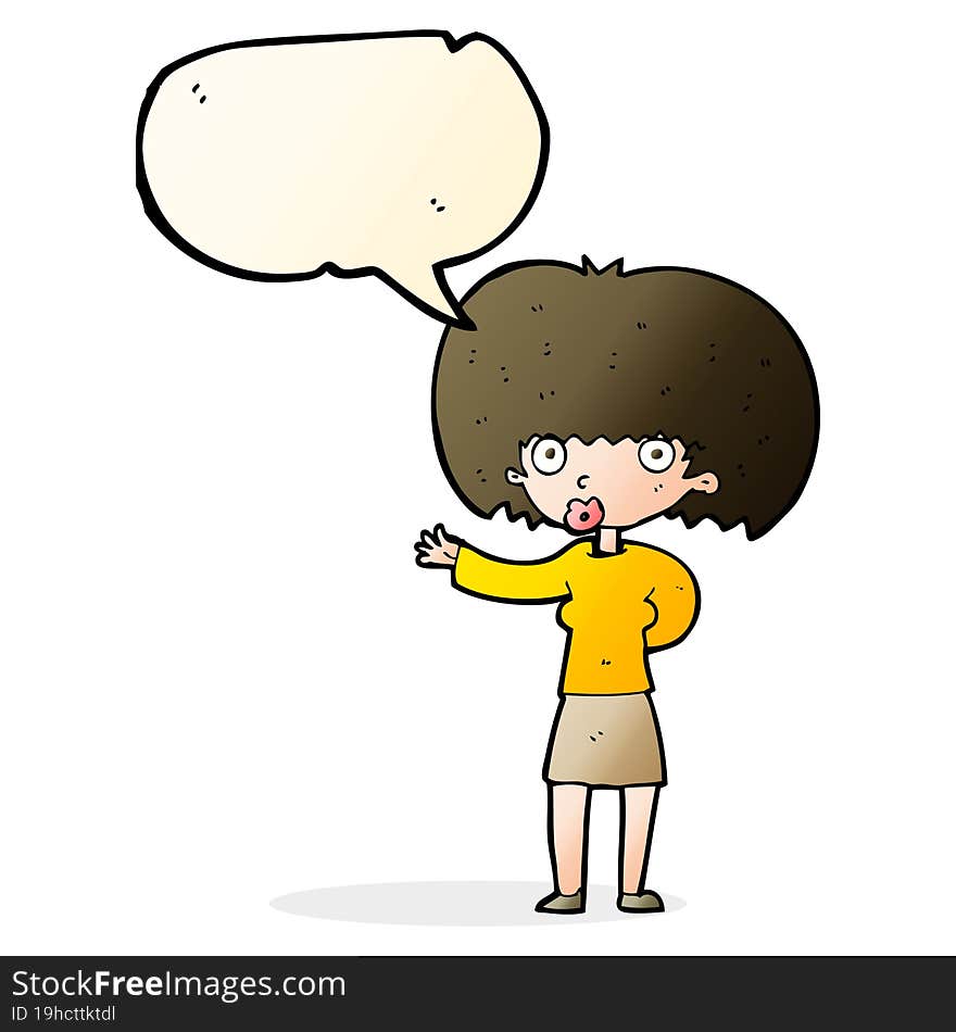 cartoon woman gesturing with speech bubble