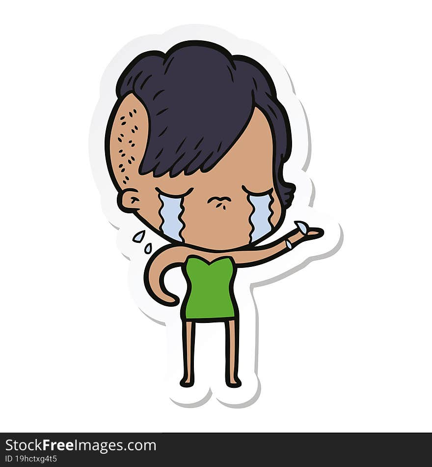 sticker of a cartoon crying girl