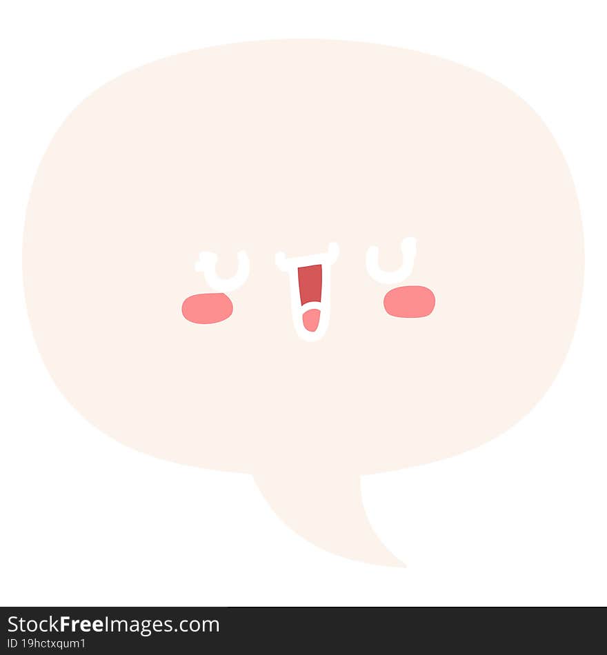 happy cartoon face with speech bubble in retro style