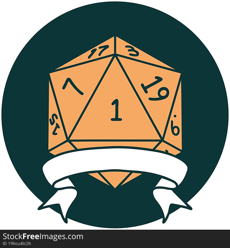 icon of natural one d20 dice roll. icon of natural one d20 dice roll