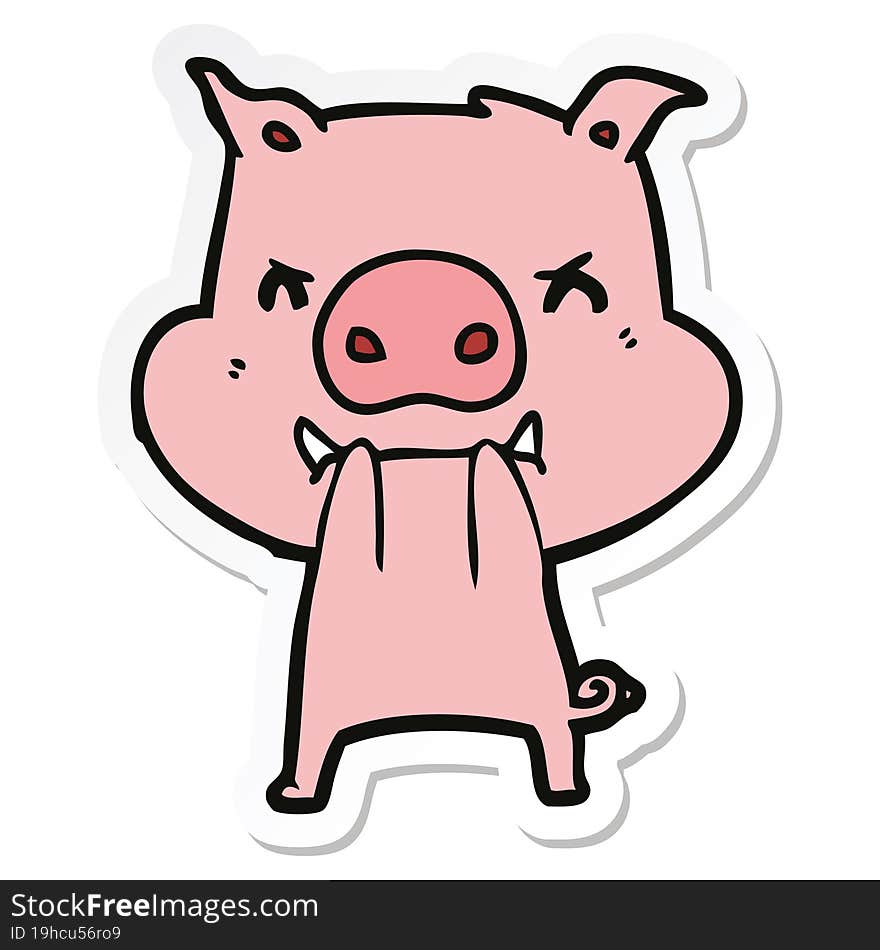 sticker of a angry cartoon pig