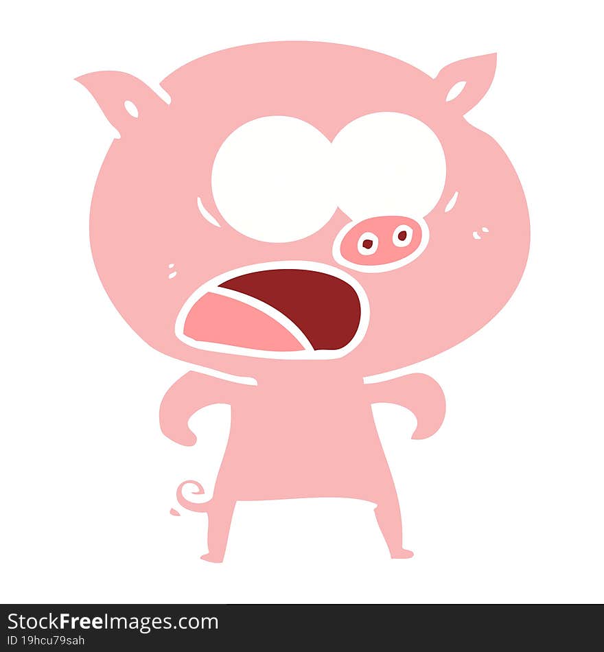 flat color style cartoon pig shouting