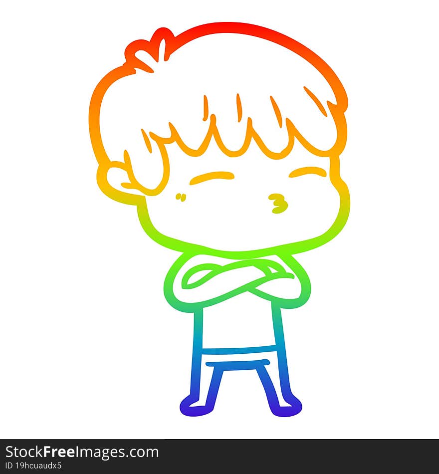 Rainbow Gradient Line Drawing Cartoon Frustrated Man