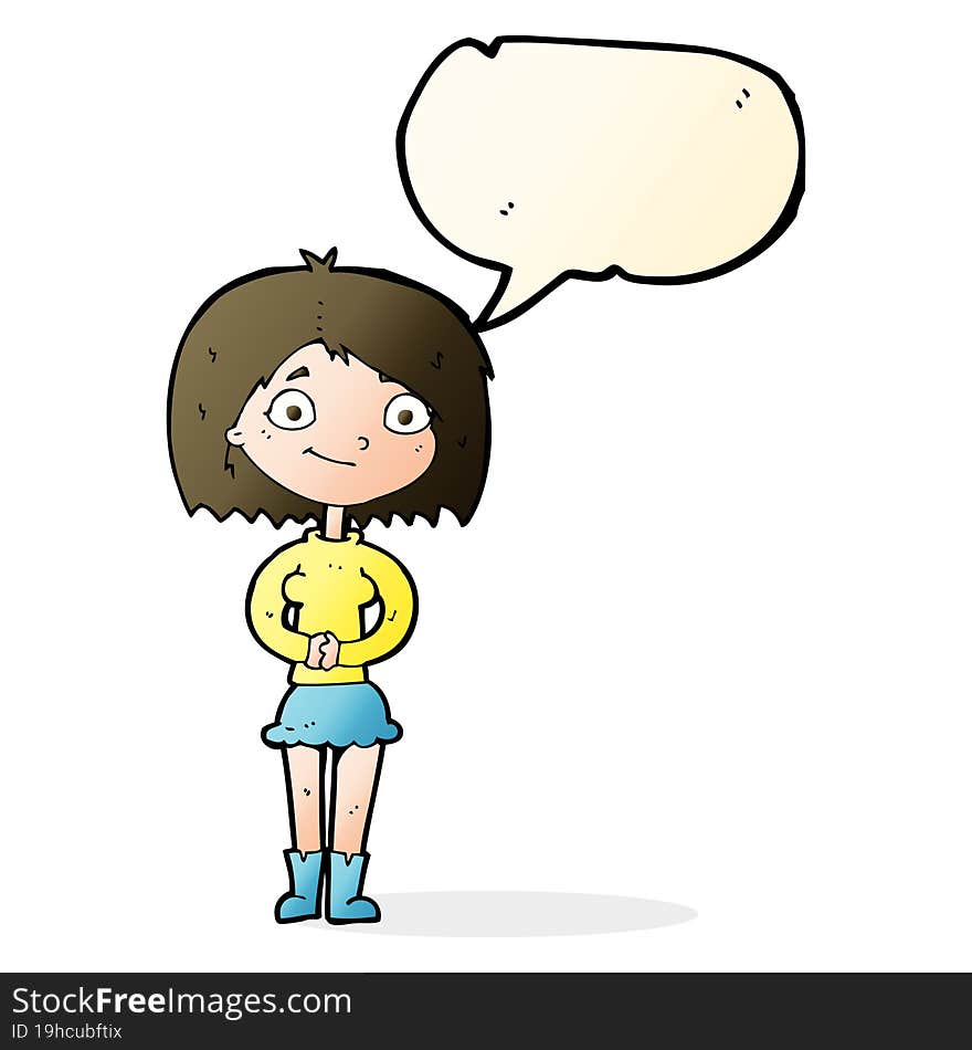 cartoon happy woman with speech bubble