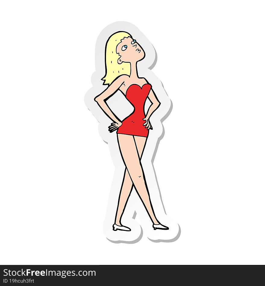 sticker of a cartoon woman in party dress