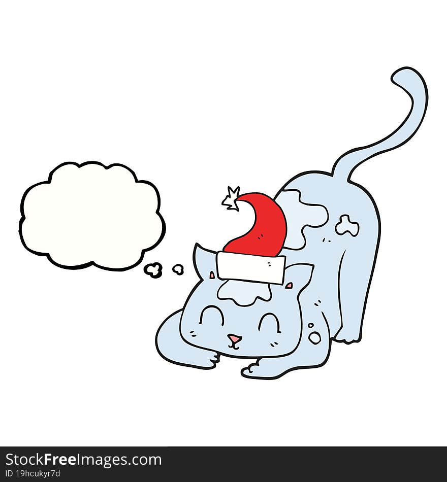 thought bubble cartoon cat wearing christmas hat