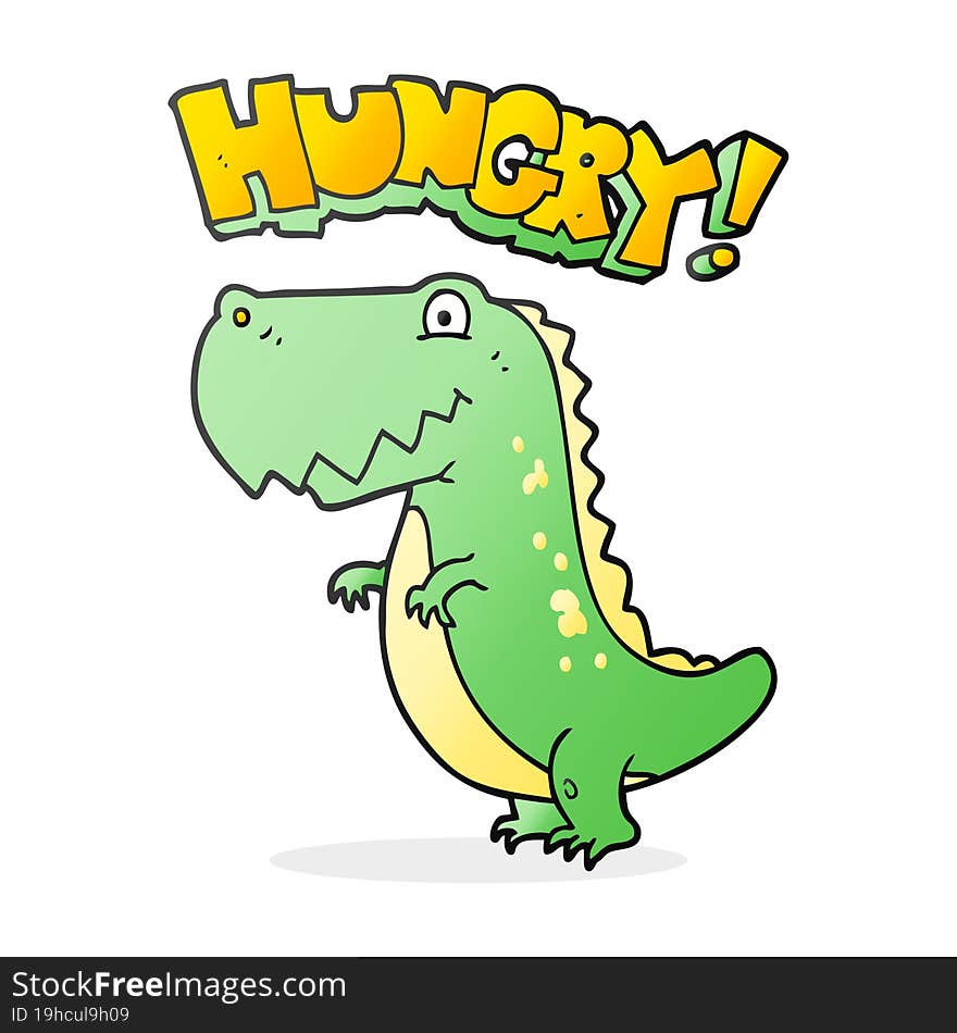 freehand drawn cartoon hungry dinosaur