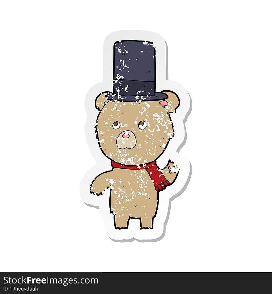 retro distressed sticker of a cartoon bear in hat