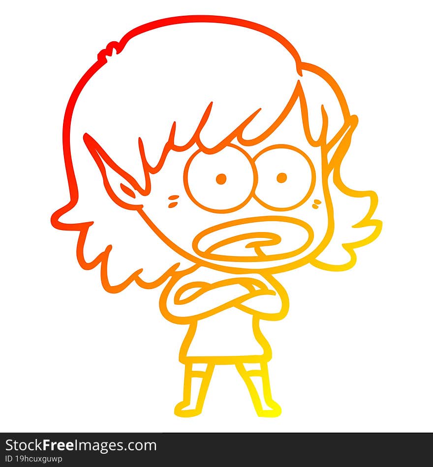 warm gradient line drawing cartoon shocked elf girl