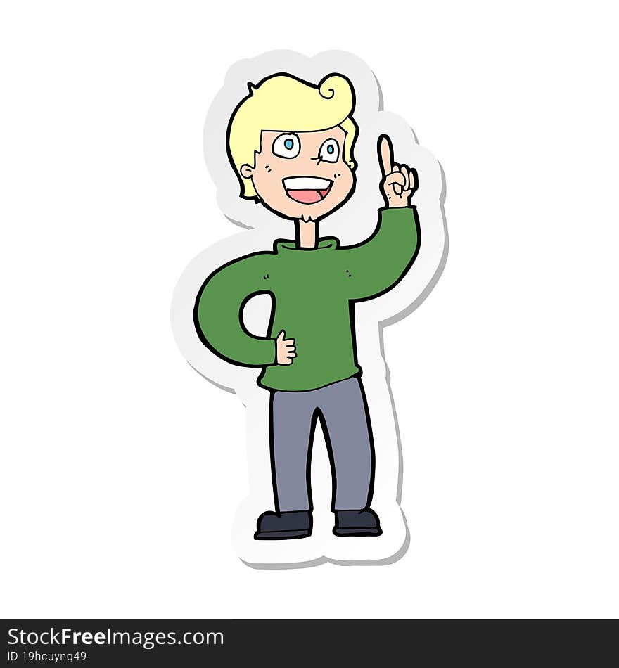 Sticker Of A Cartoon Boy With Great Idea