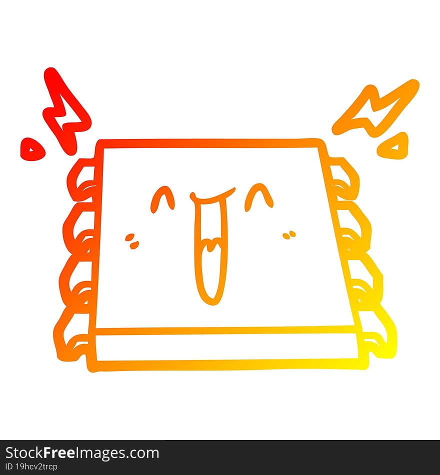 warm gradient line drawing of a happy computer chip cartoon