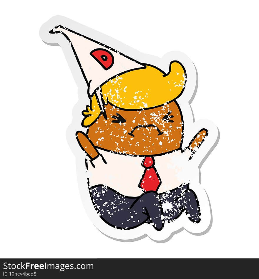 Distressed Sticker Cartoon Kawaii Man In Dunce Hat