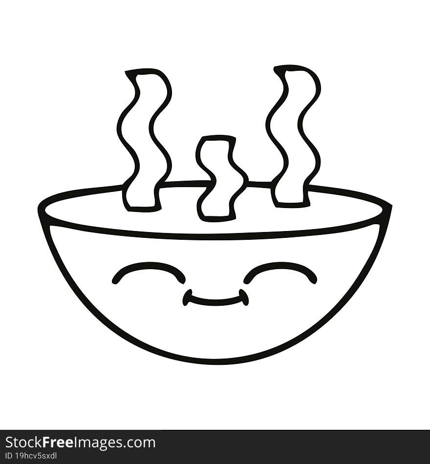 line drawing cartoon bowl of hot soup