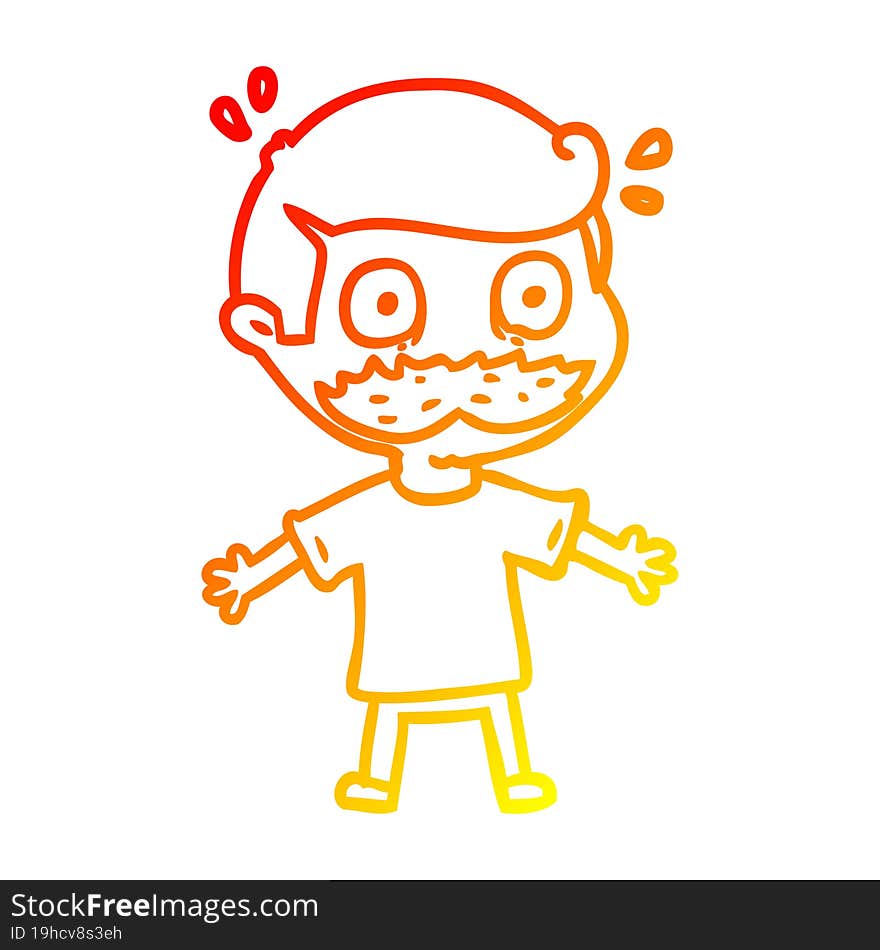 warm gradient line drawing cartoon man with mustache shocked