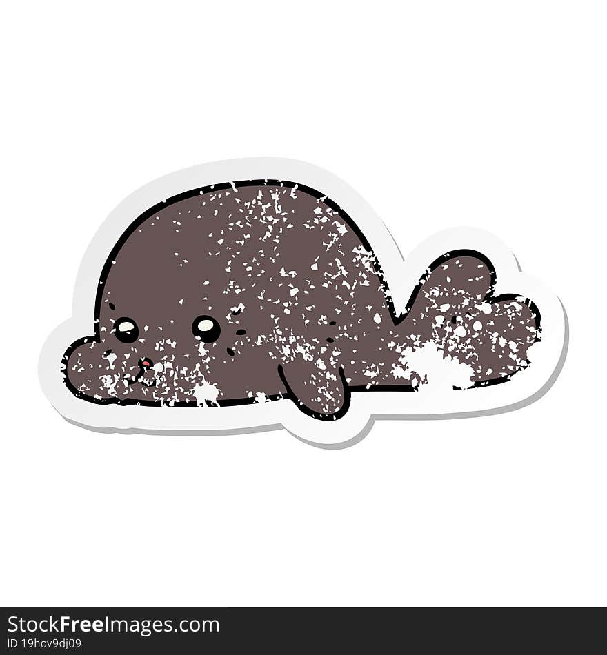 Distressed Sticker Of A Cartoon Baby Seal